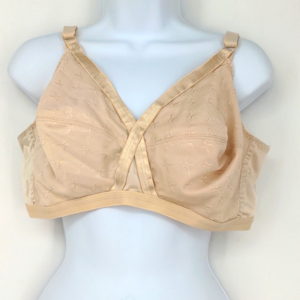 Dandy 361 Sexy Shiny Beige Tan Wireless Floral Cream Bra 42D